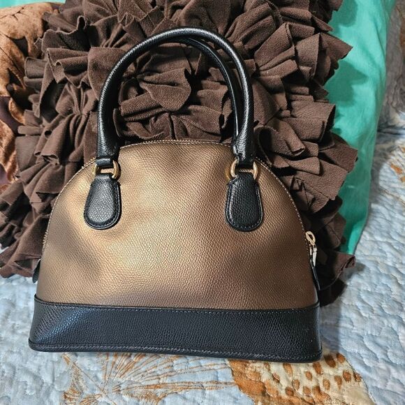 Coach Mini Cora Domed Satchel in Bicolor Metallic Crossgrain Leather - Picture 3 of 8